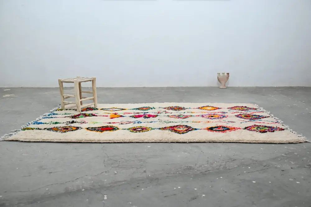 Beige Geometric Azilal Rug Natural Wool for Bedrooms