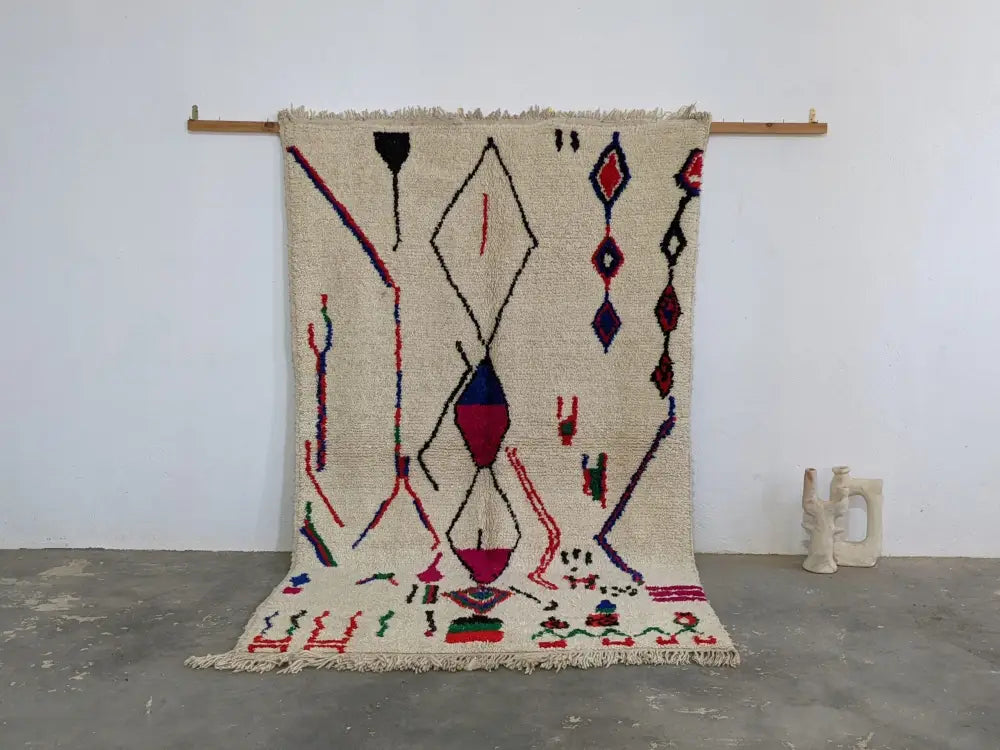 Beige Geometric Wool Rug