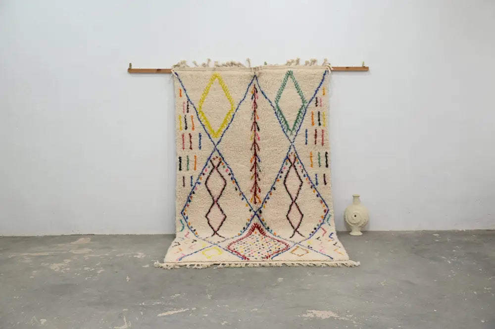Handmade Beige Geometric Moroccan Rug