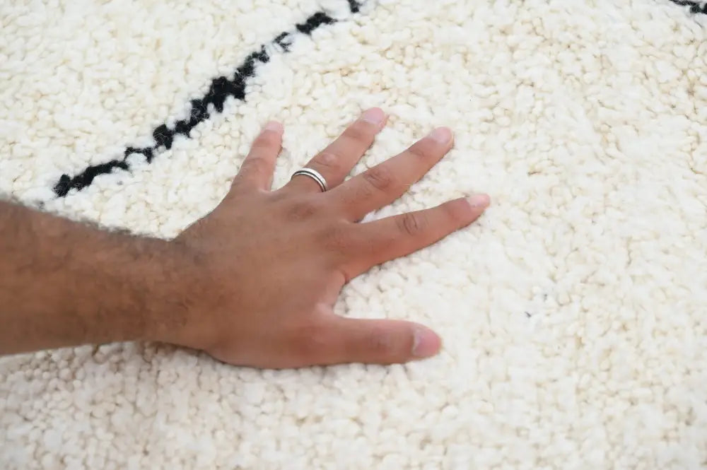 Traditional Cream Black Moroccan Rug for Contemporary Spaces