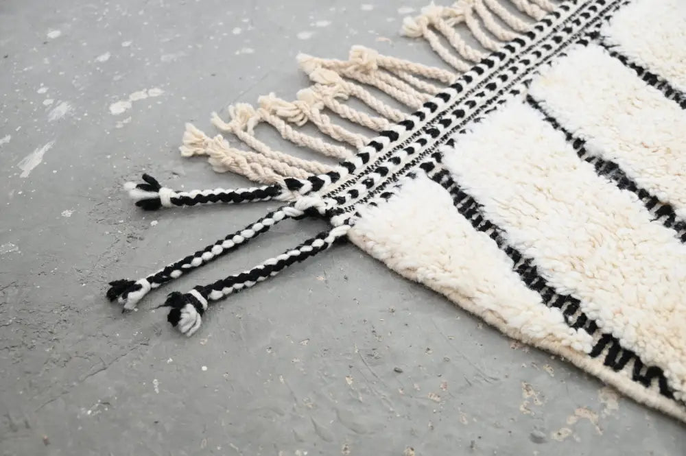 Cream Black Plush Geometric Moroccan Rug