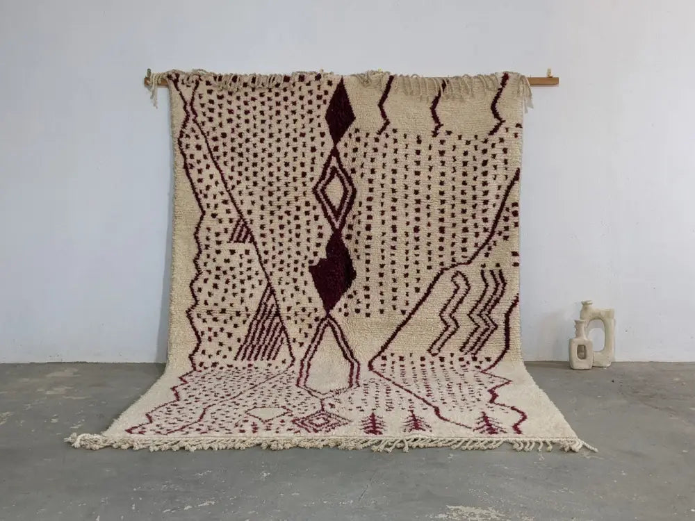 Beige Burgundy Wool Rug