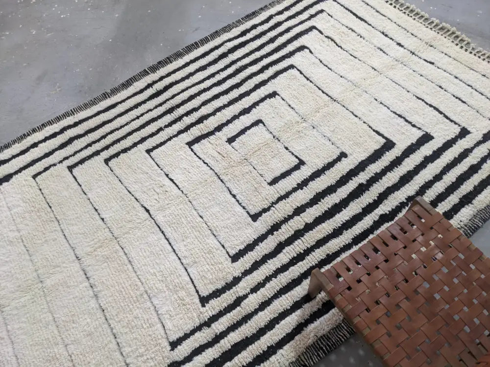 Plush Cream Black Moroccan Rug with Traditional Charm