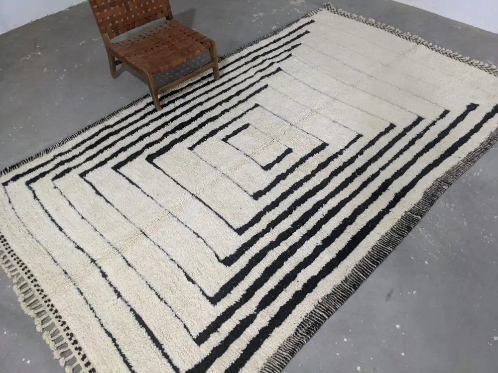 Plush Cream Black Moroccan Rug with Traditional Charm