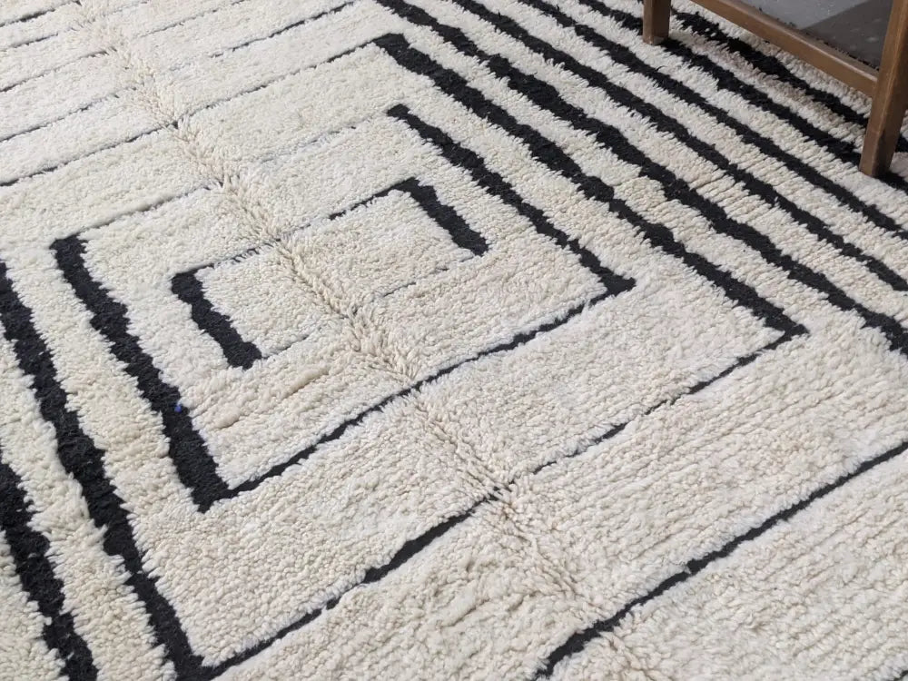 Plush Cream Black Moroccan Rug with Traditional Charm