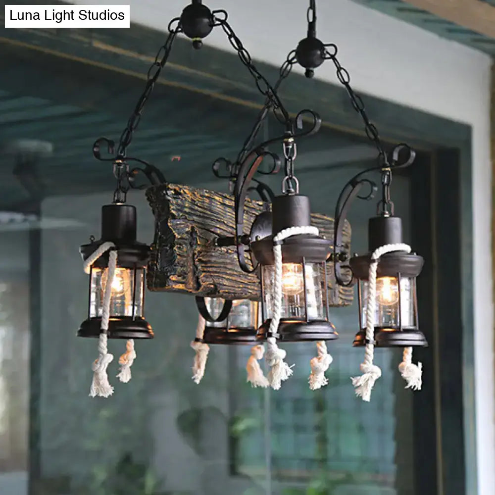 Wood Hemp Rope Chandelier