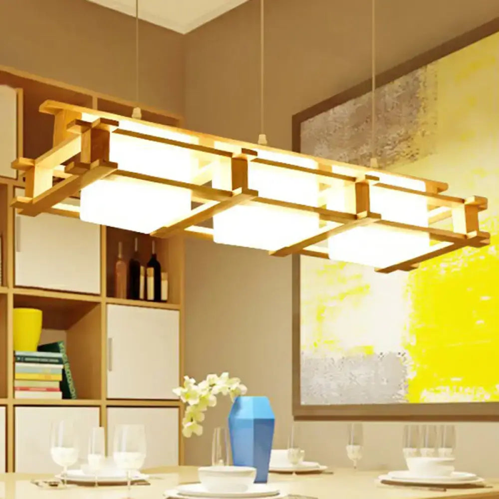 Wood Cage Glass Pendant Light