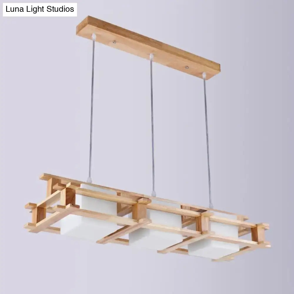 Wood Cage Glass Pendant Light