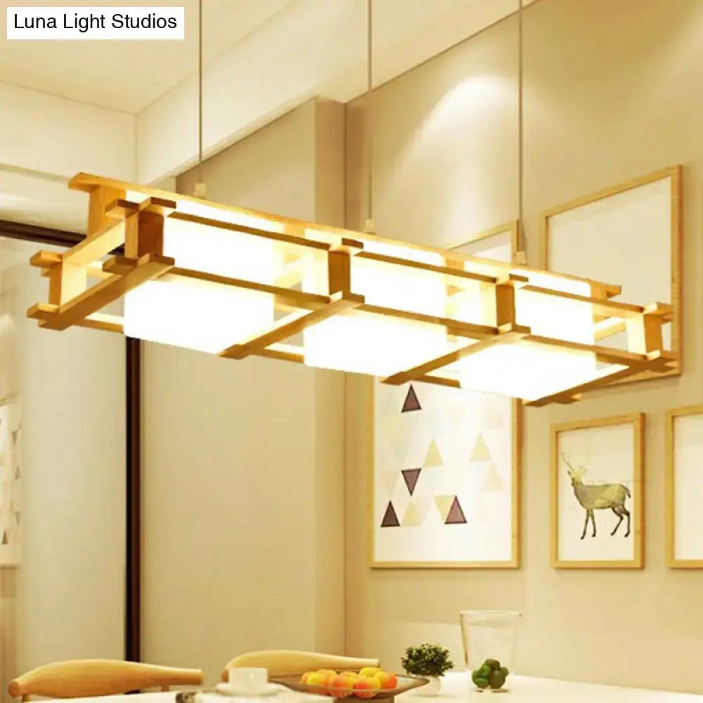 Wood Cage Glass Pendant Light