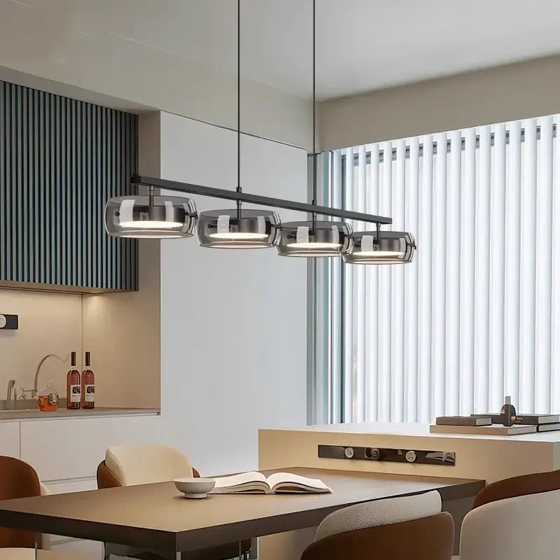 Black Glass Pendant Lamp with Five Glass Shades