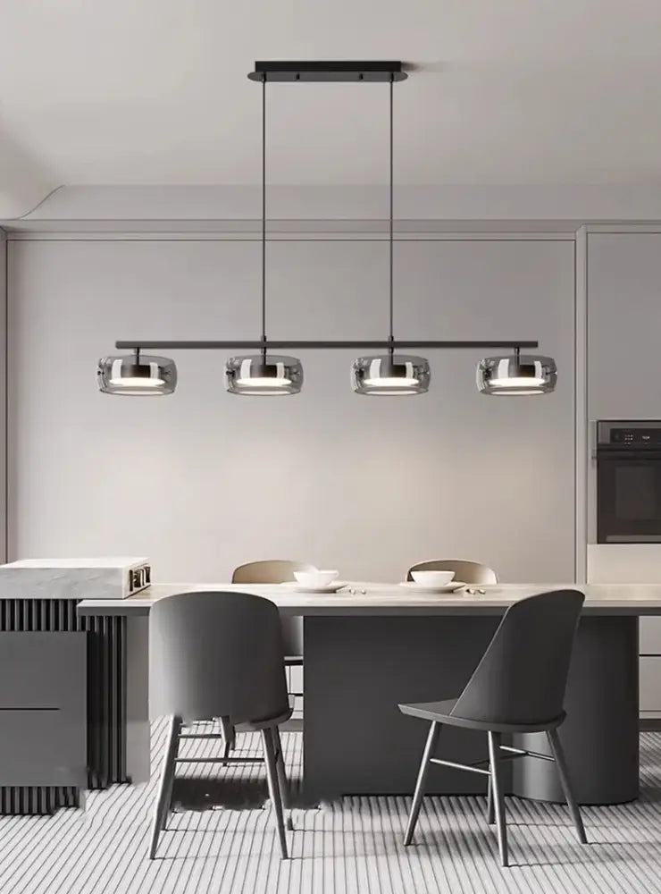 Black Glass Pendant Lamp with Five Glass Shades
