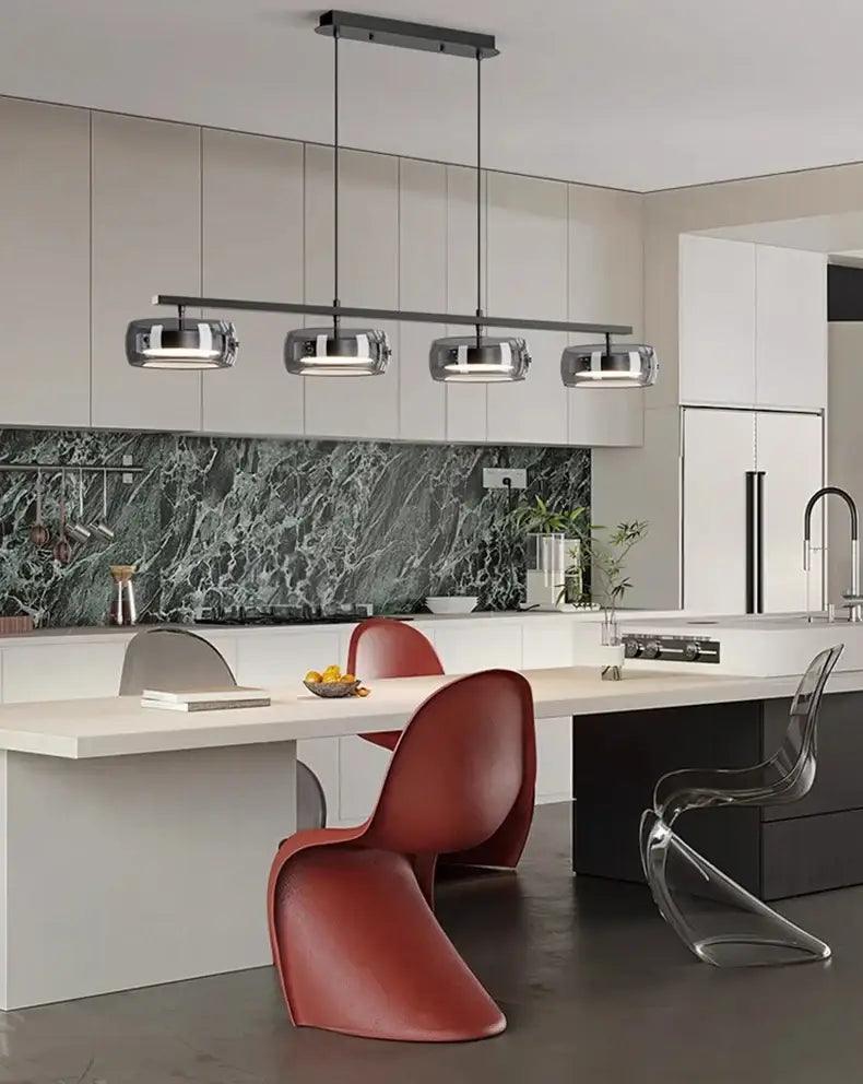 Black Glass Pendant Lamp with Five Glass Shades