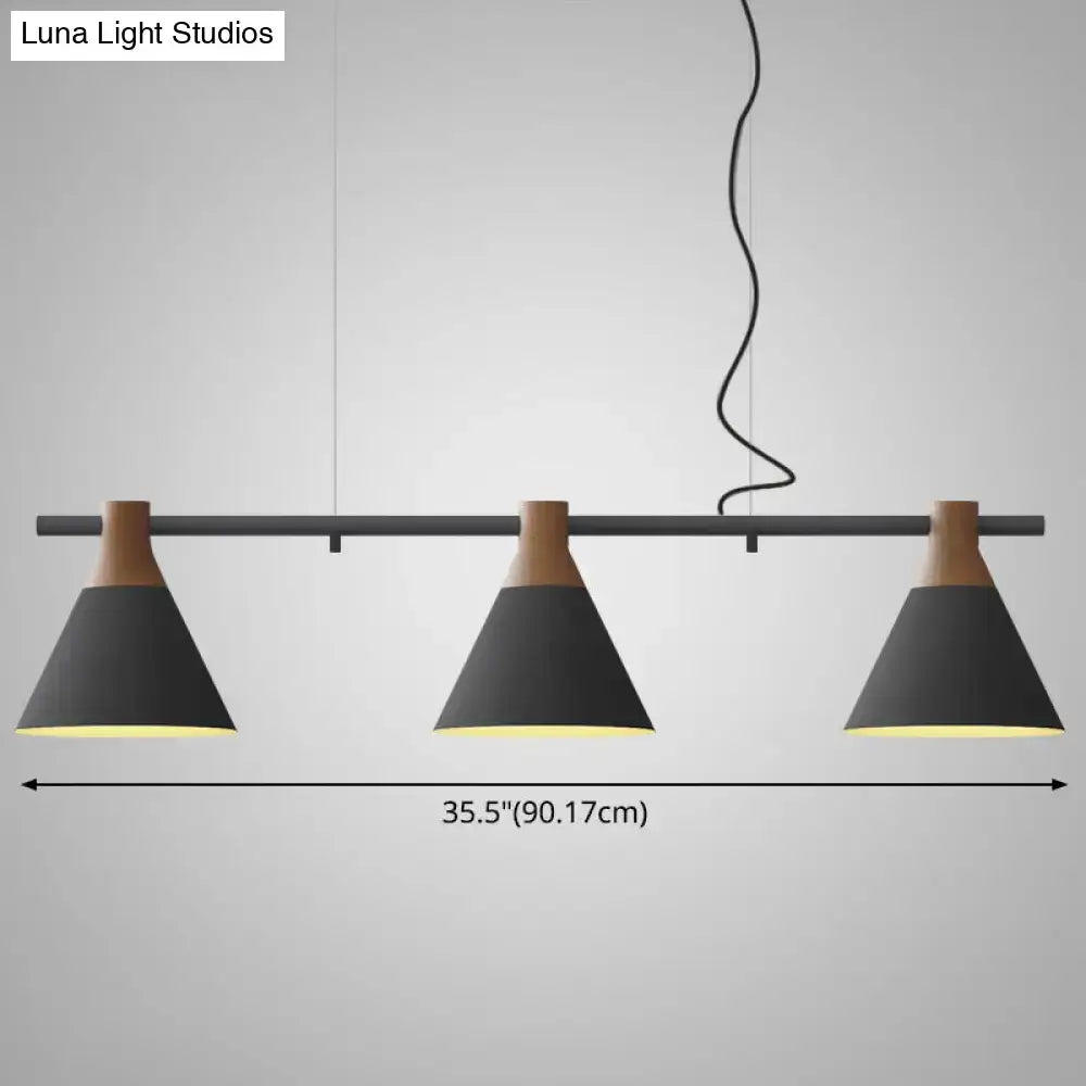 Black Wood Conical Nordic Three-Light Pendant