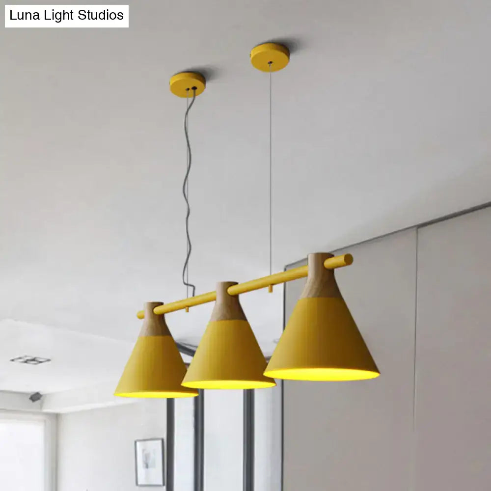 Black Wood Conical Nordic Three-Light Pendant