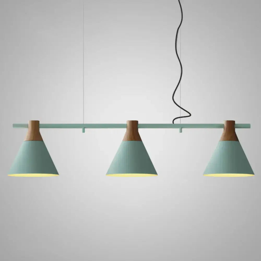 Black Wood Conical Nordic Three-Light Pendant