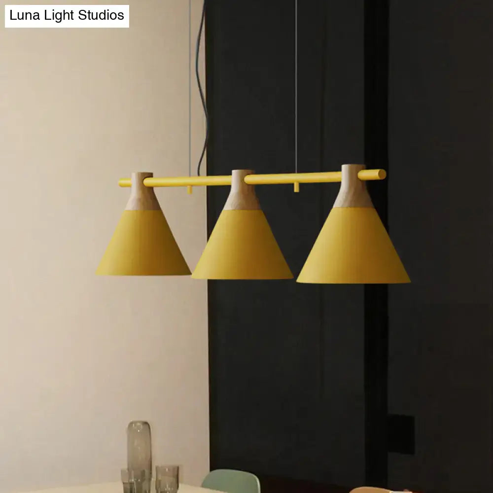 Black Wood Conical Nordic Three-Light Pendant