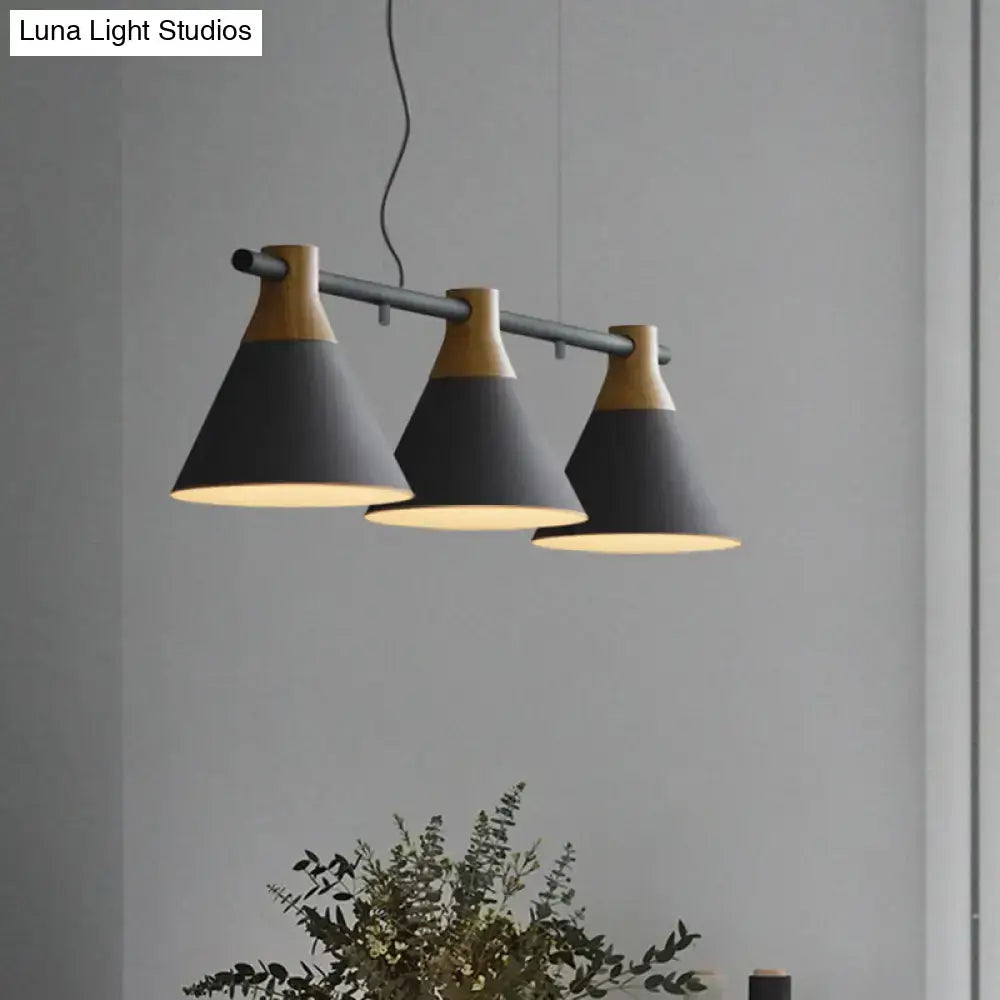 Black Wood Conical Nordic Three-Light Pendant
