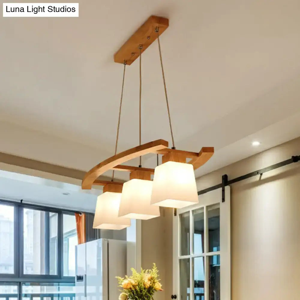 Wood Glass Three-Light Ceiling Fixture