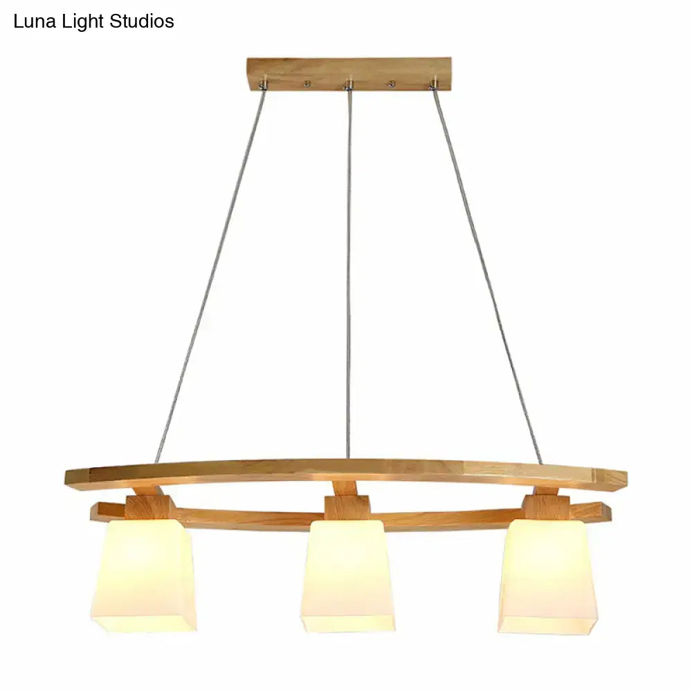 Wood Glass Three-Light Ceiling Fixture
