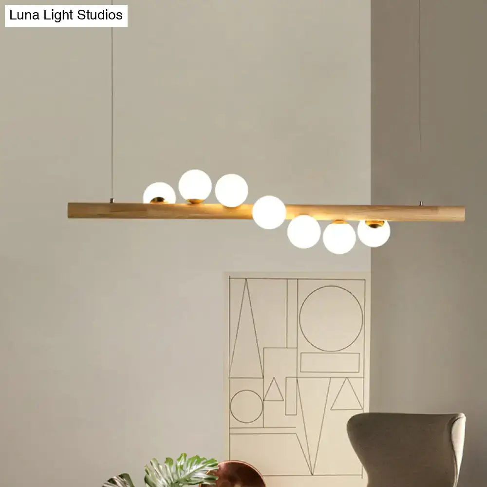 Wood Globe Beige Seven-Light Pendant