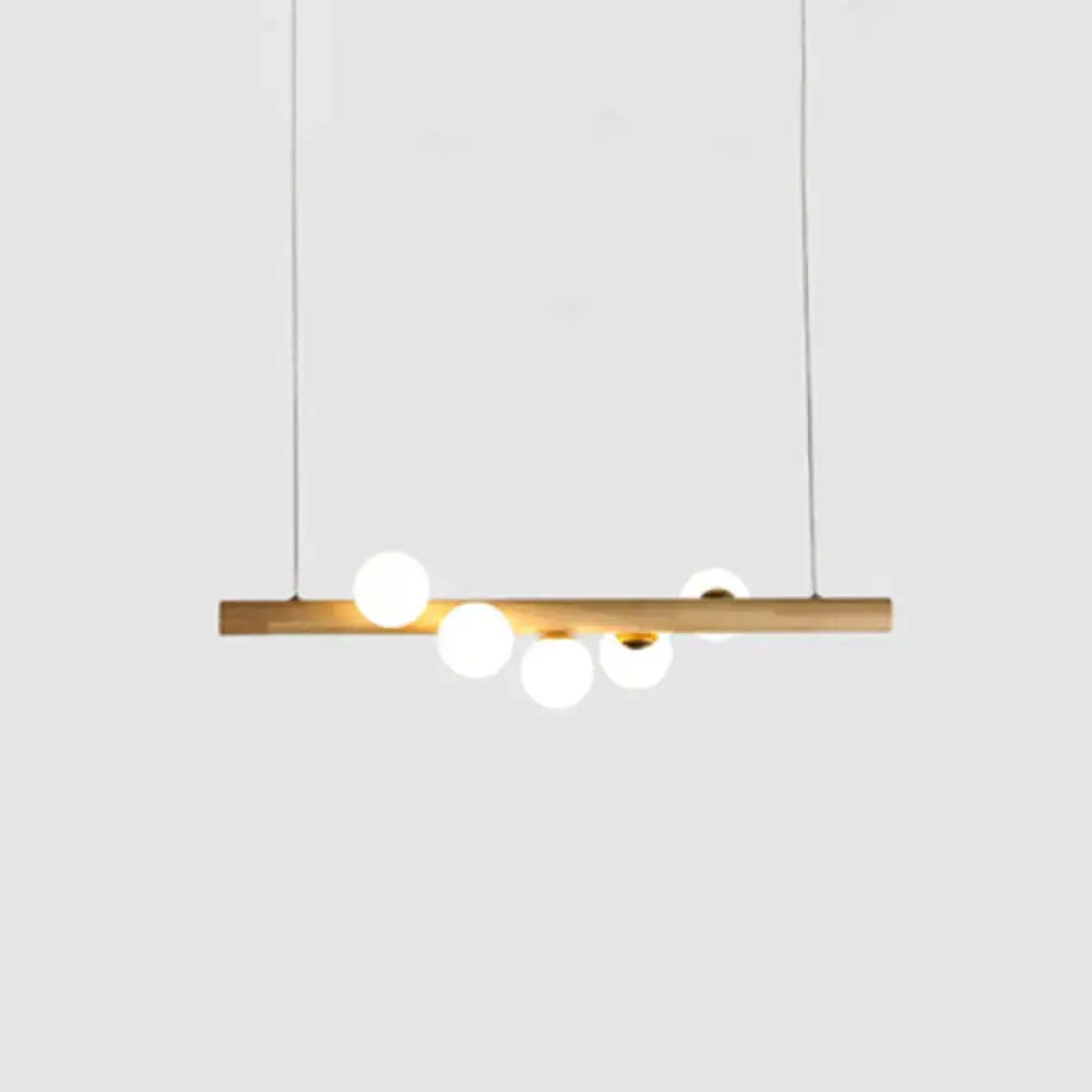 Wood Globe Beige Seven-Light Pendant