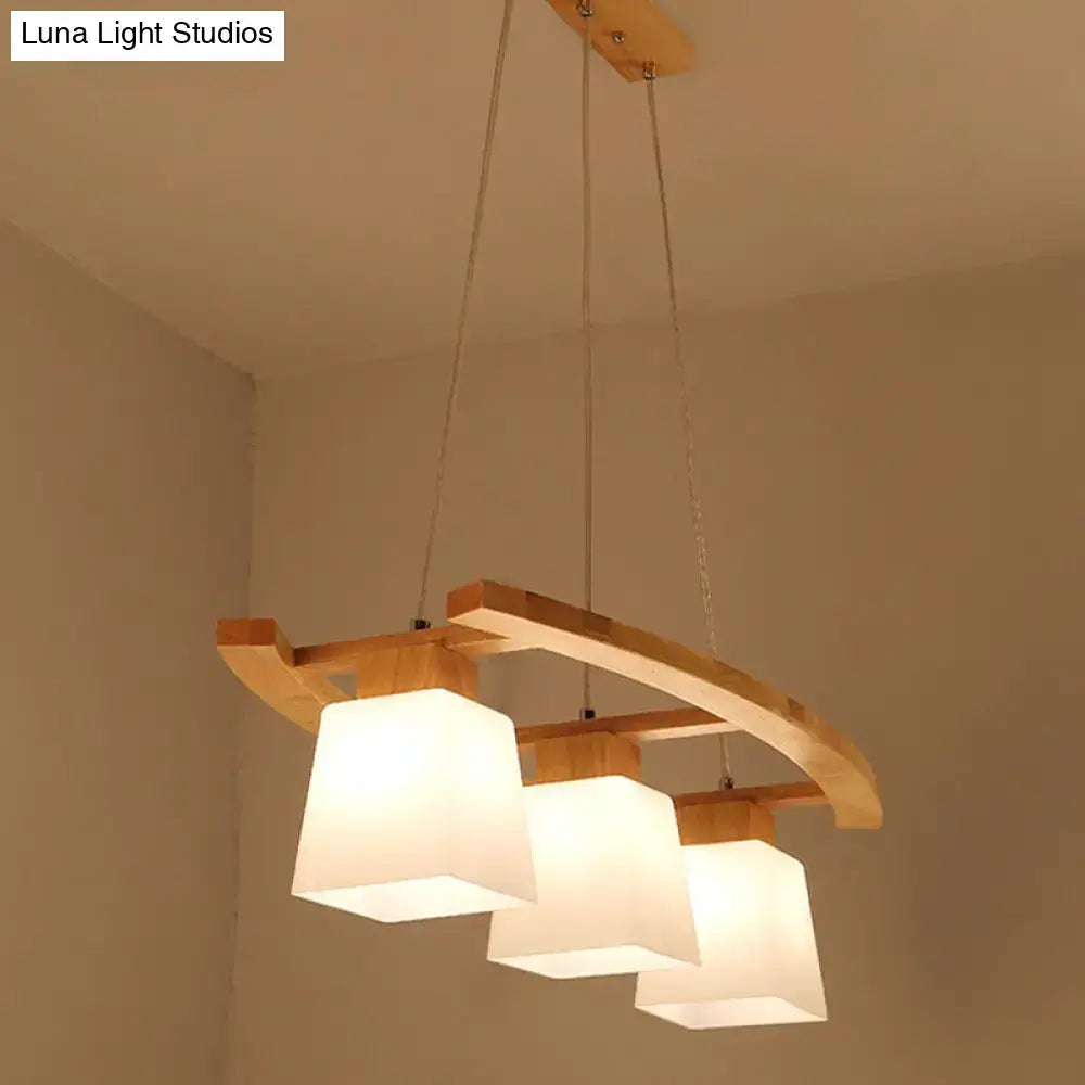 Wood Trapezoidal Glass Shade Pendant Light