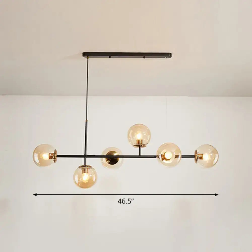 Black Glass Globe Postmodern Six-Light Chandelier