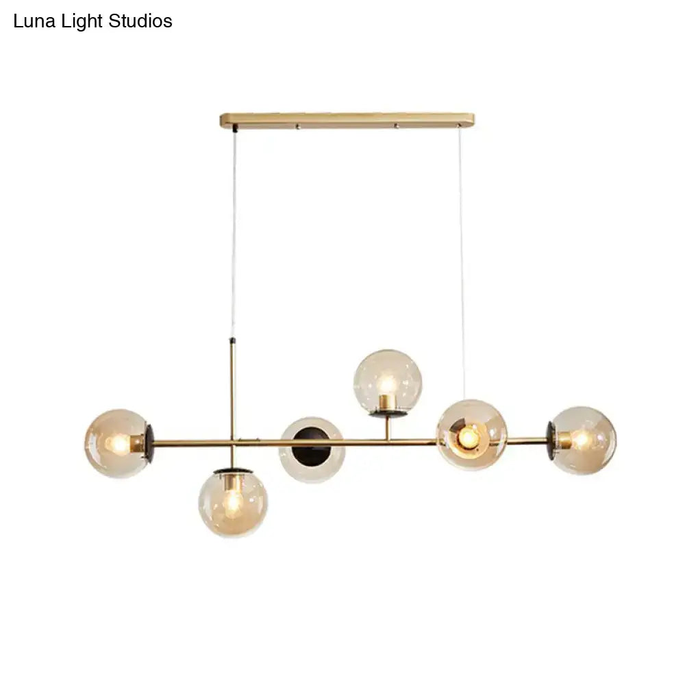 Black Glass Globe Postmodern Six-Light Chandelier