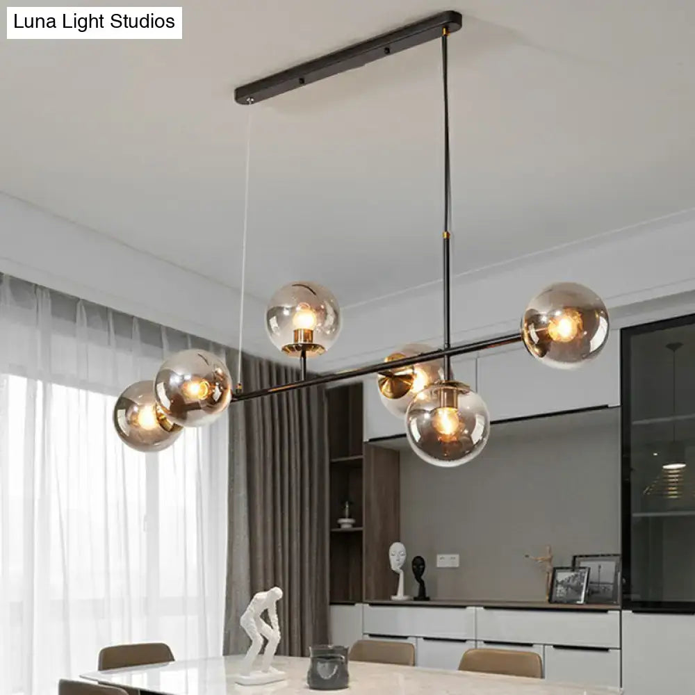 Black Glass Globe Postmodern Six-Light Chandelier