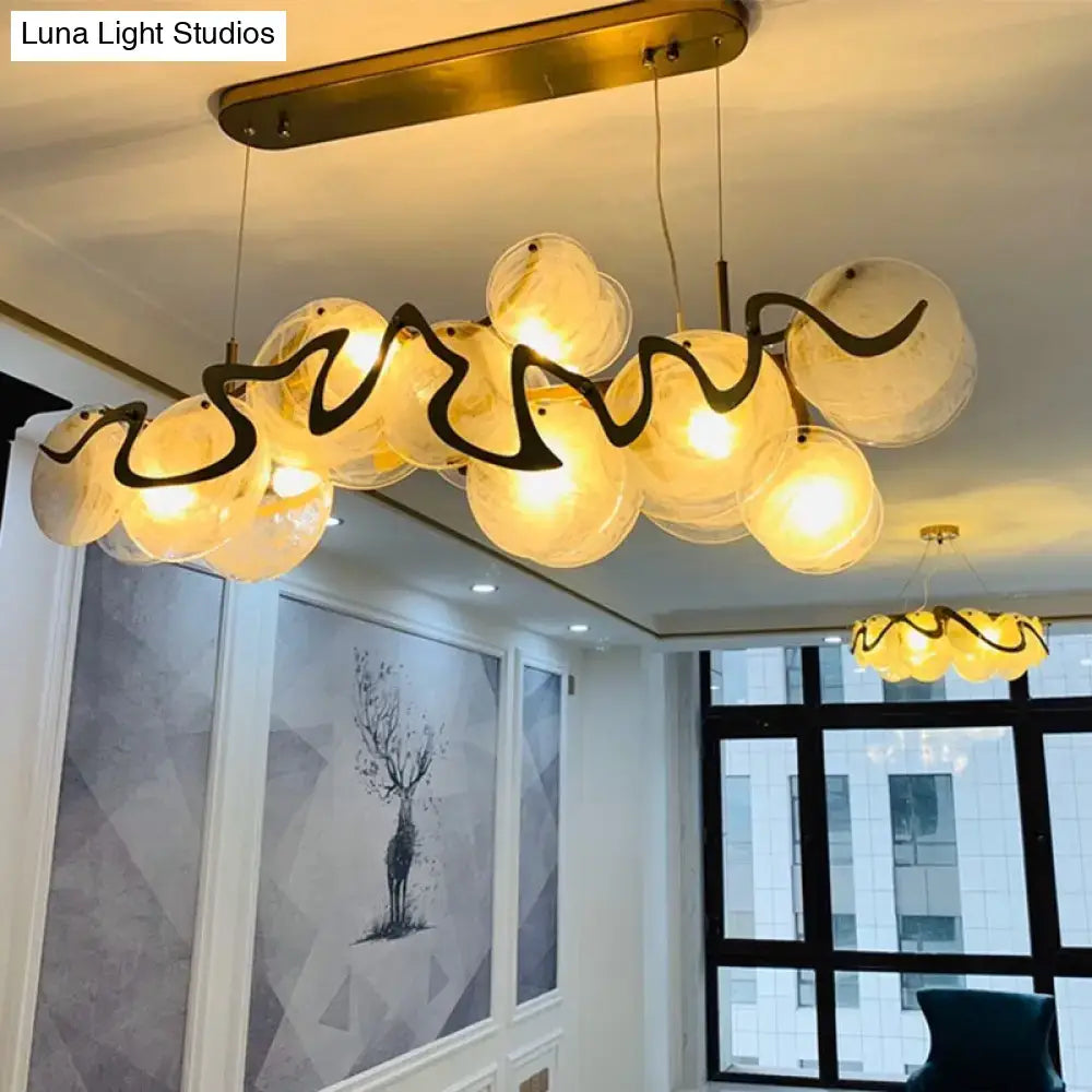 Brass Glass Eight-Light Frosted Pendant