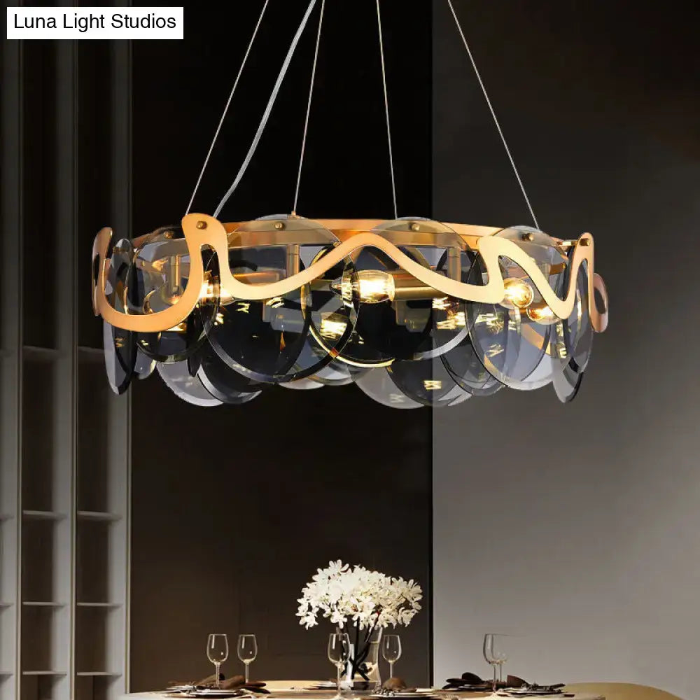 Brass Glass Eight-Light Frosted Pendant