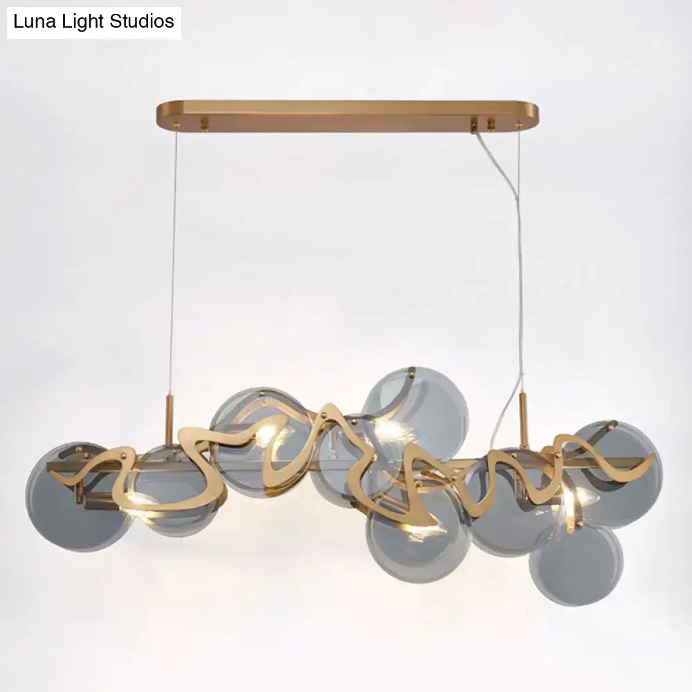 Brass Glass Eight-Light Frosted Pendant