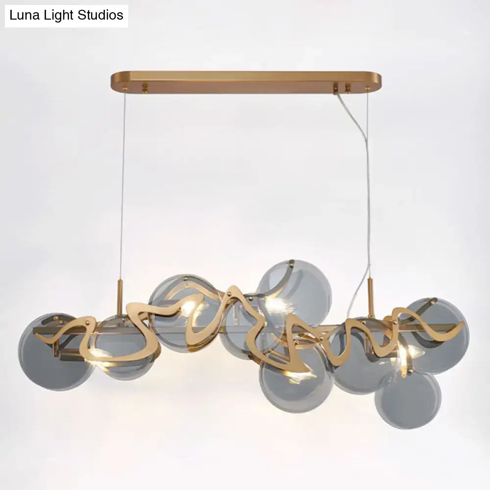 Brass Glass Eight-Light Frosted Pendant