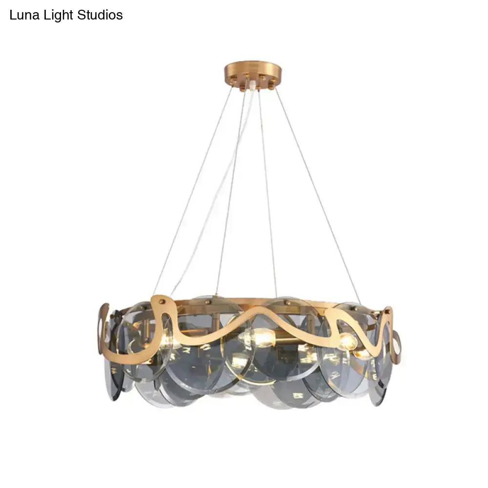 Brass Glass Eight-Light Frosted Pendant