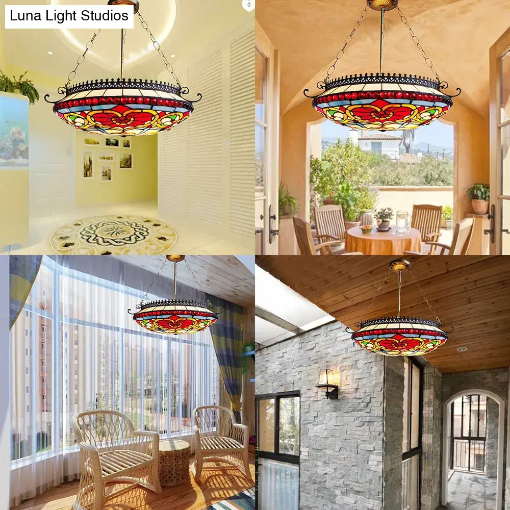 Red Glass Bowl Chandelier