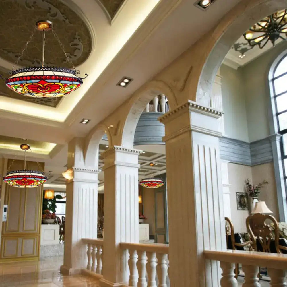 Red Glass Bowl Chandelier