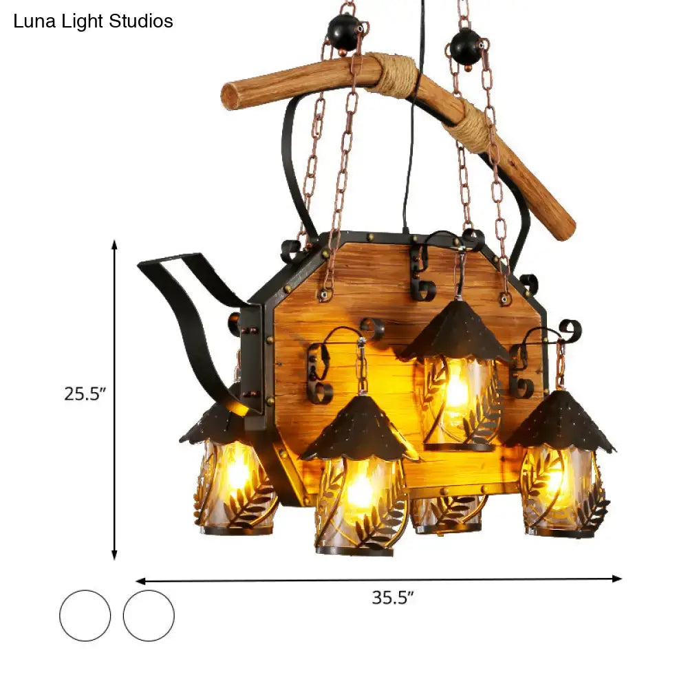 Wood Metal Teapot Light Fixture