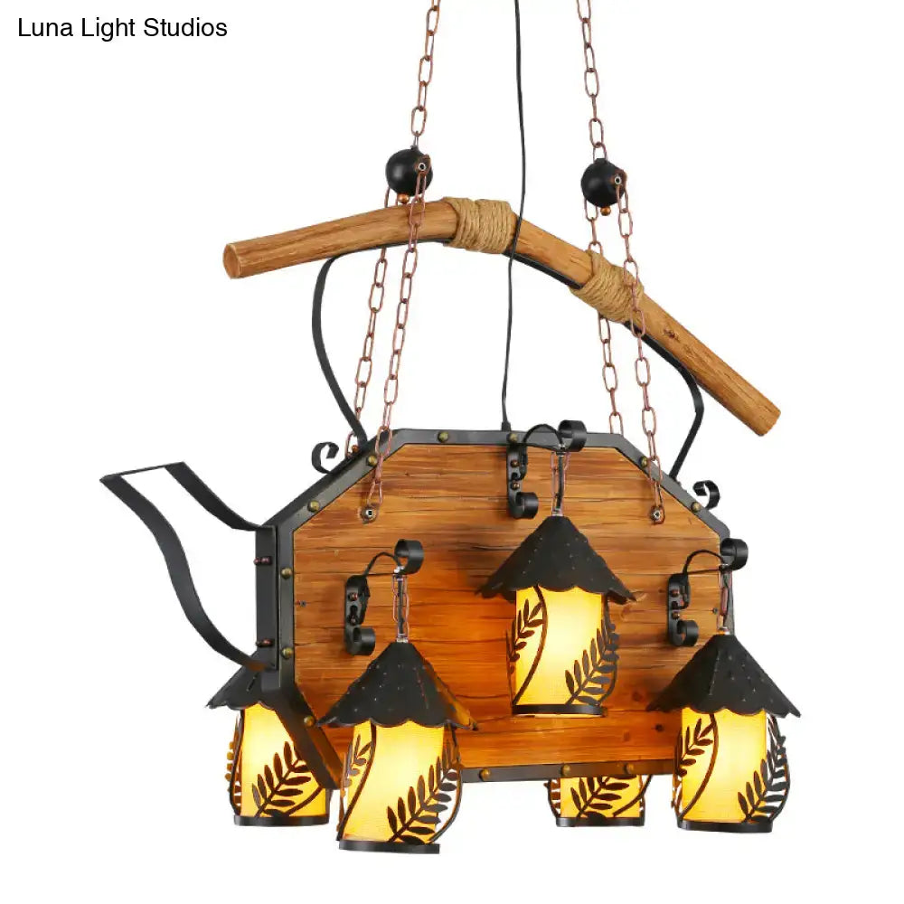 Wood Metal Teapot Light Fixture