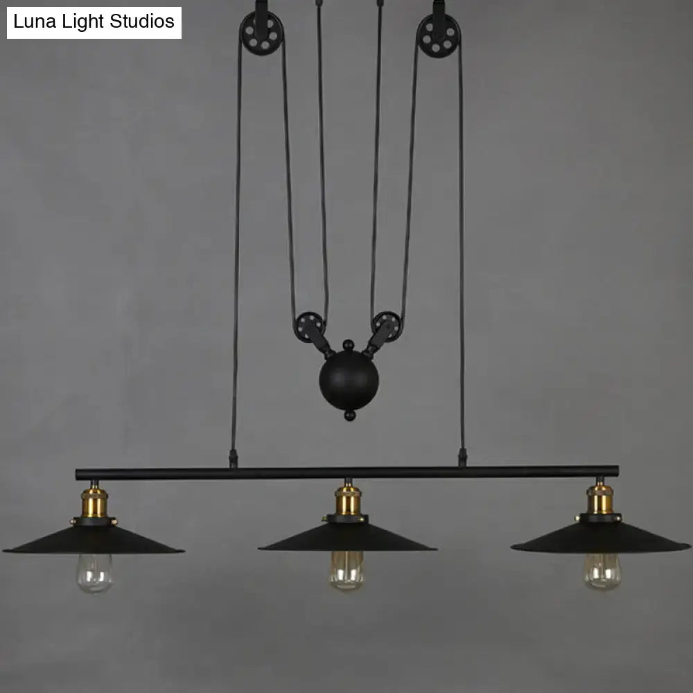 Black Pulley Pendant Light with Flared Shade