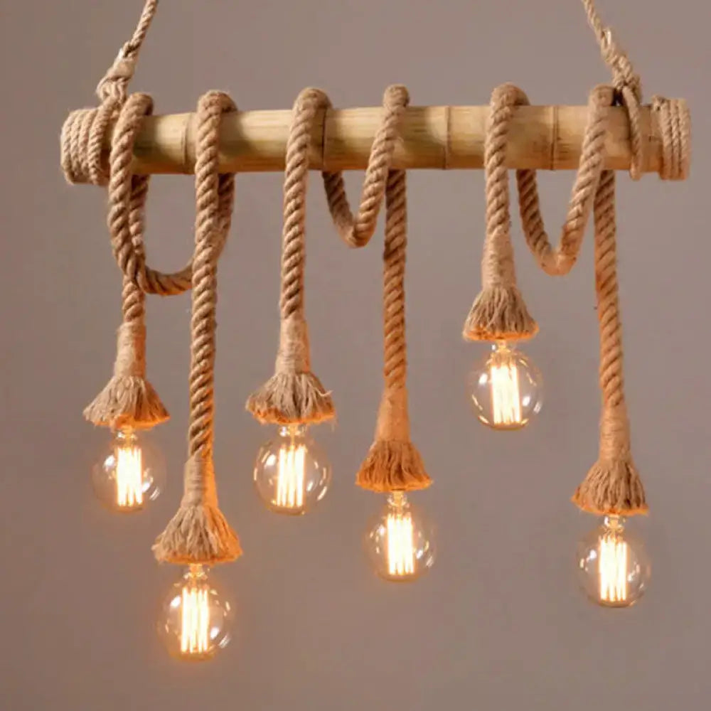 Bamboo Rope Bare Bulb Six-Light Chandelier