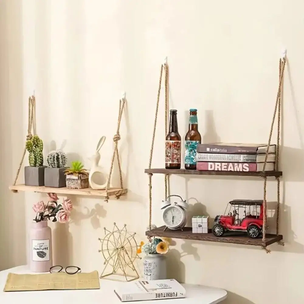 Wood Rope Floating Shelves