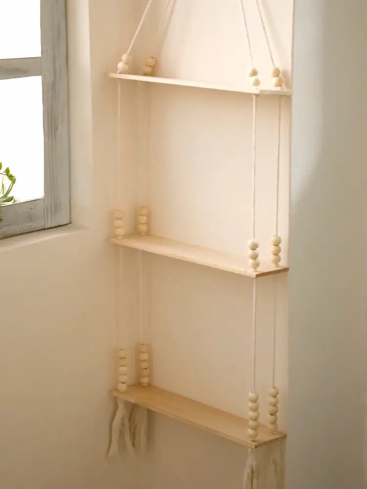 Beaded Wood Wall Shelf