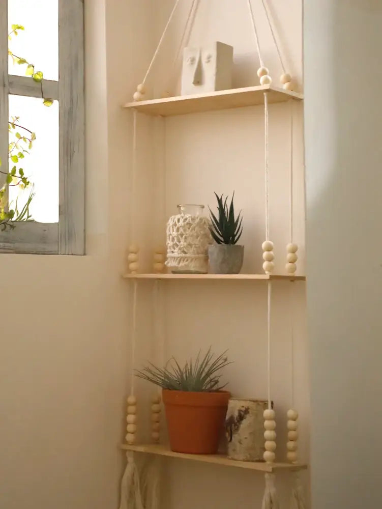 Beaded Wood Wall Shelf