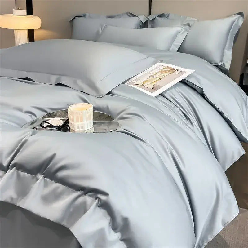 Silver Satin Duvet Cover 1000 Thread Count Cotton