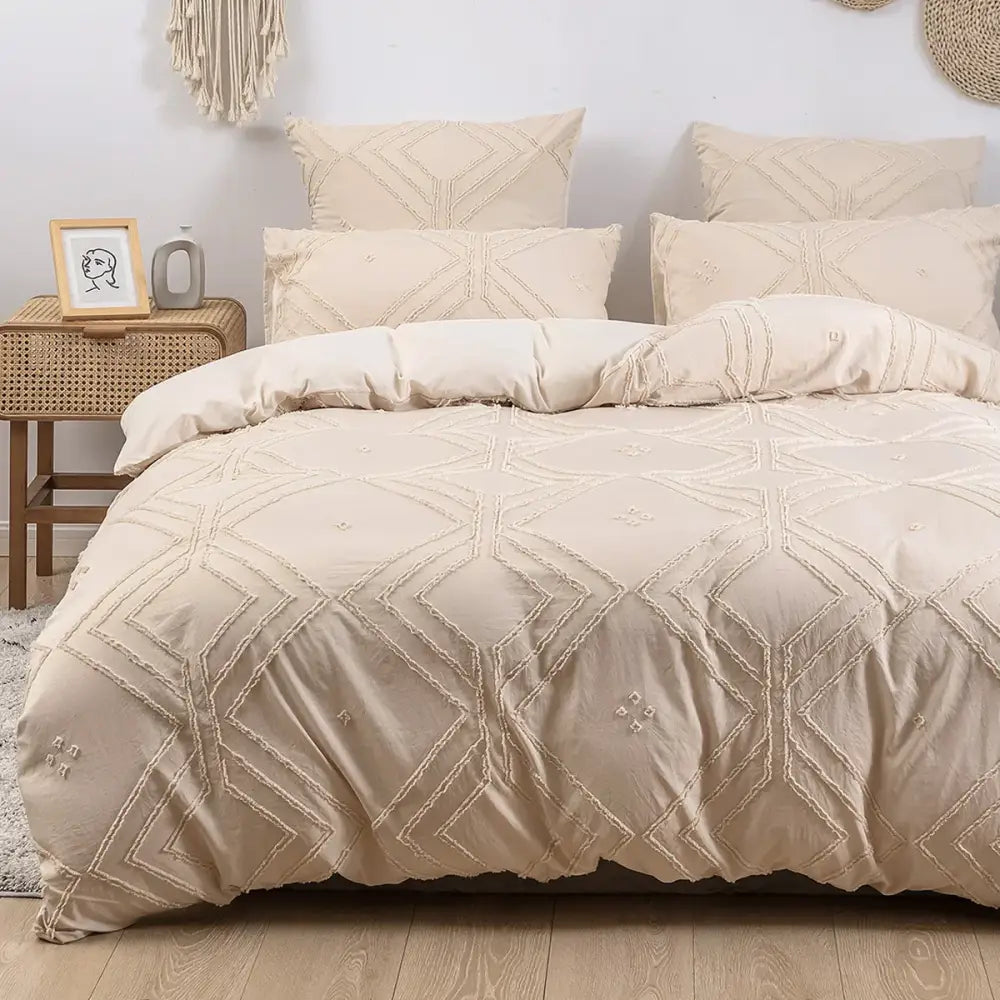 Beige Quilted Duvet Set