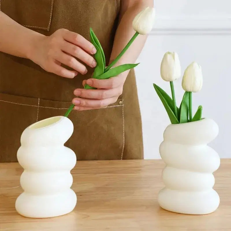White Spiral Ceramic Vase Set of 1 or 2