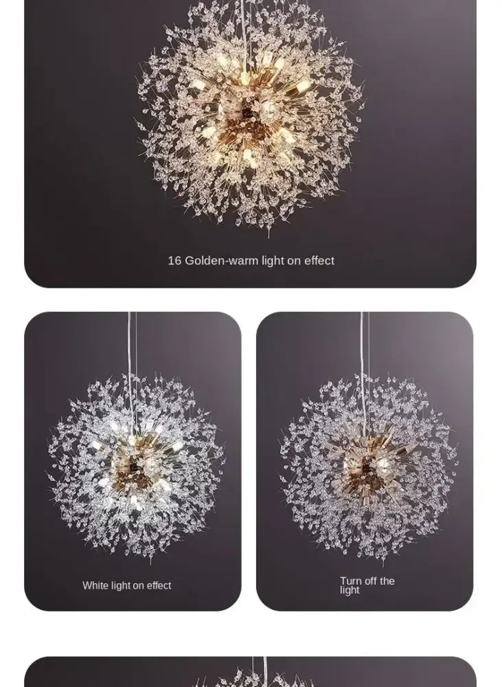 Gold Dandelion Crystal Pendant
