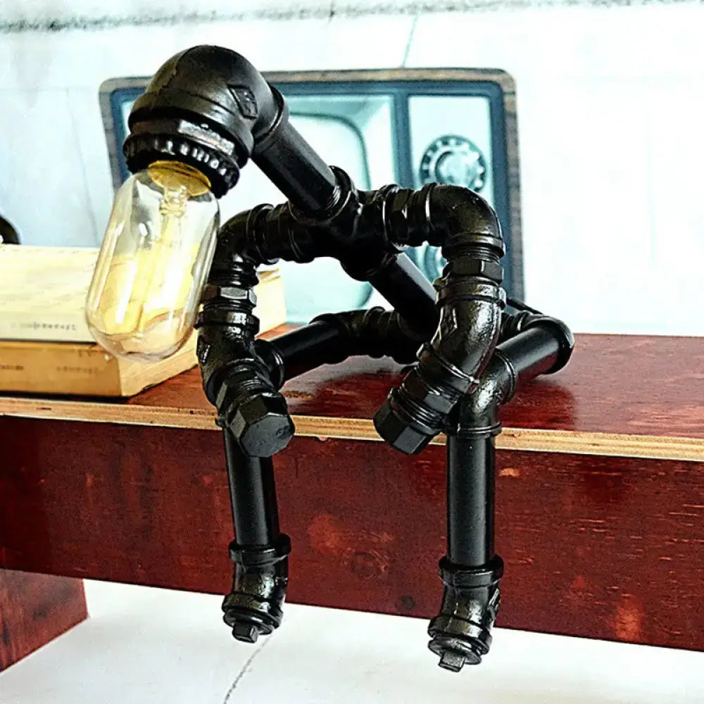 Black Steampunk Robot Lamp