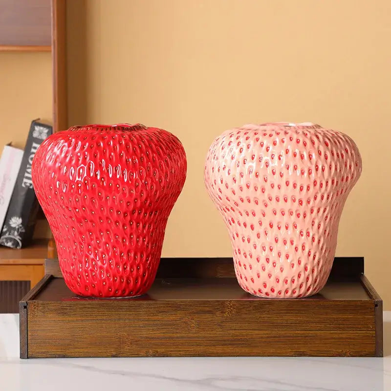 Red Strawberry Ceramic Vase