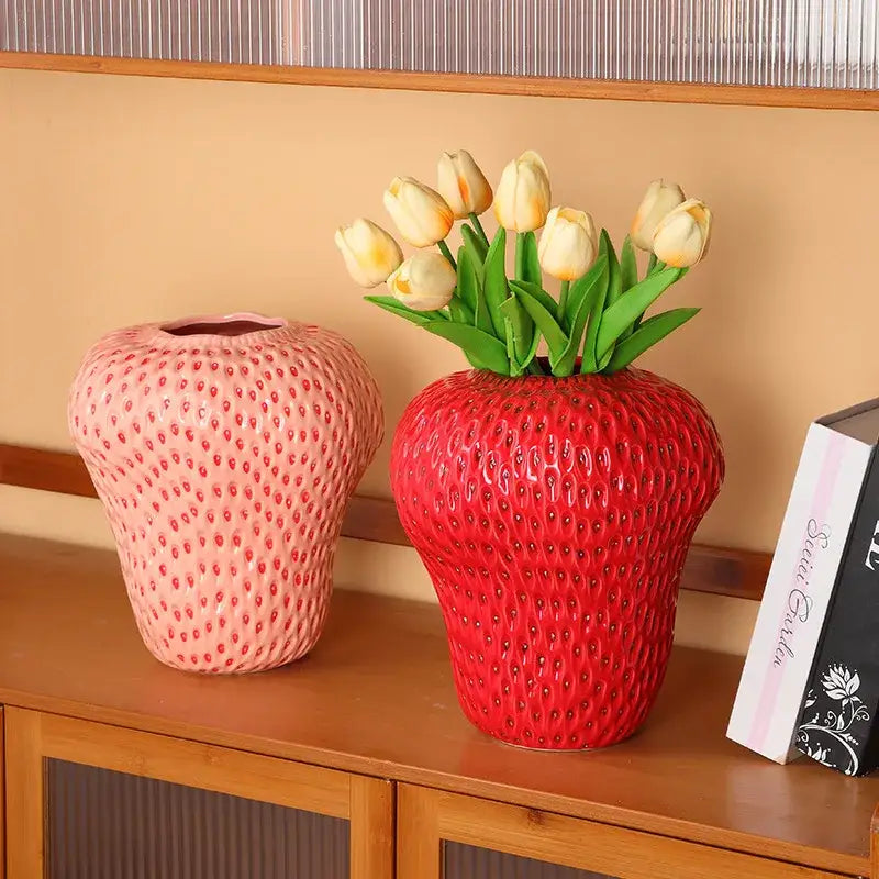 Red Strawberry Ceramic Vase